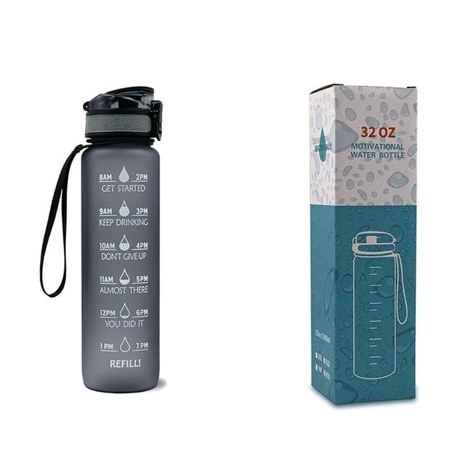 Motivational Sports Water Bottle with Fruit Infuser Time Markers and Flip-Top Lid 32 Oz - Image 2