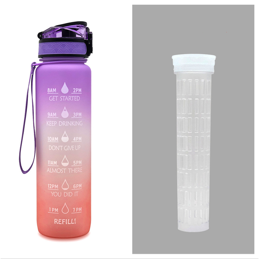Motivational Sports Water Bottle with Fruit Infuser Time Markers and Flip-Top Lid 32 Oz - Image 23