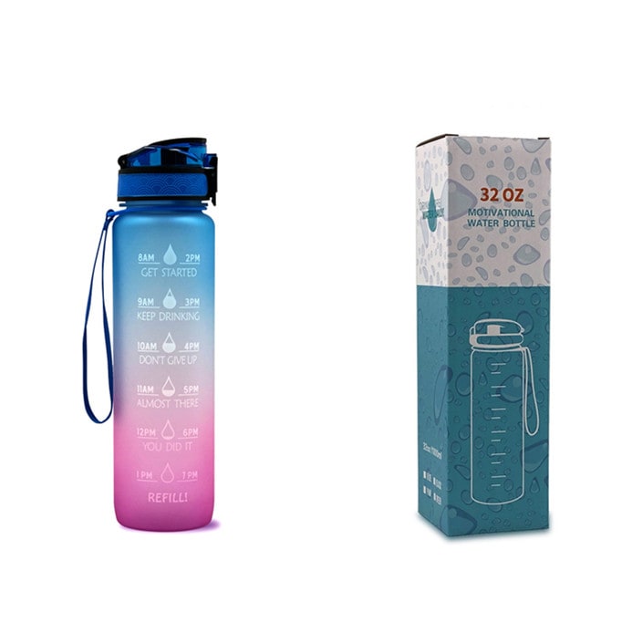Motivational Sports Water Bottle with Fruit Infuser Time Markers and Flip-Top Lid 32 Oz - Image 26