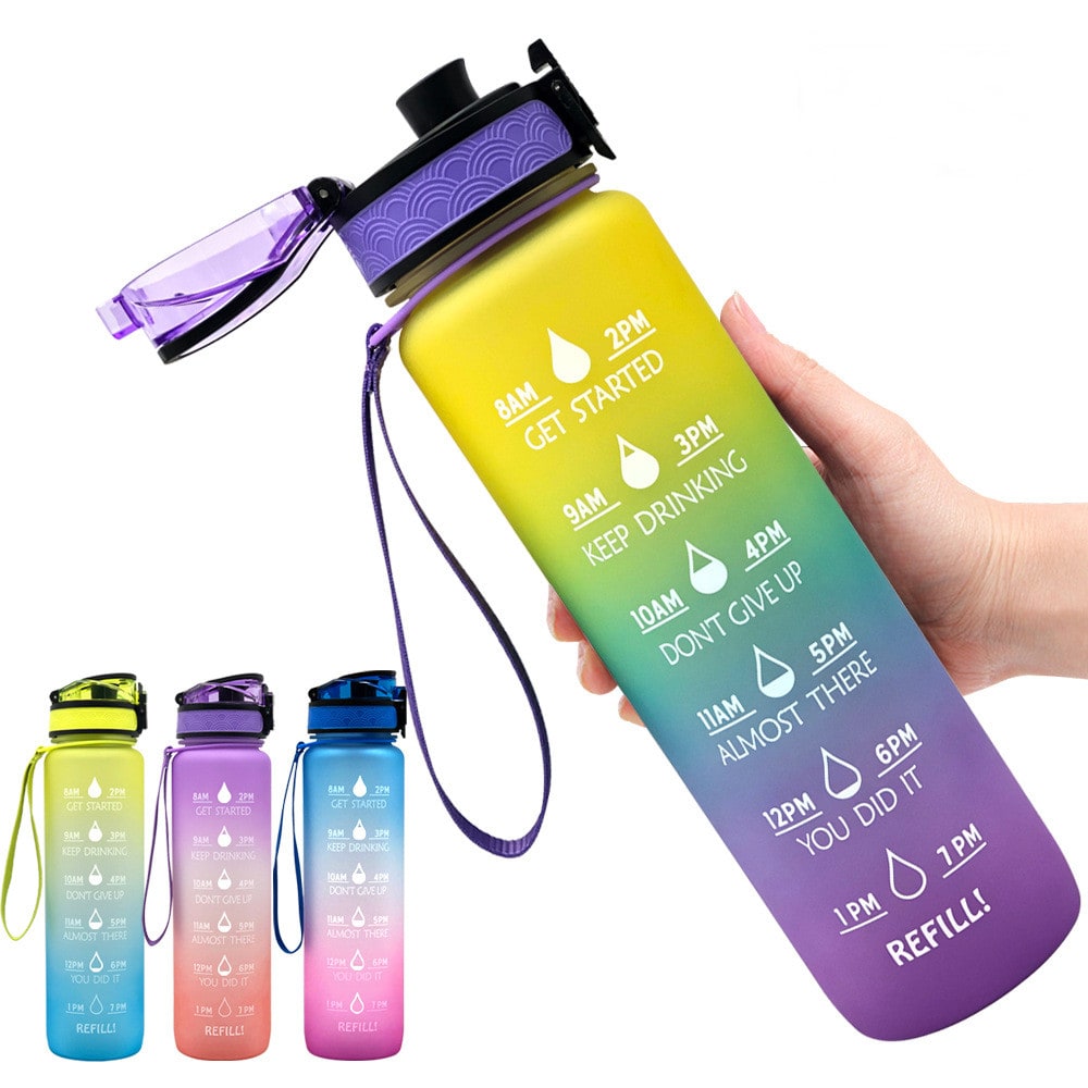 Motivational Sports Water Bottle with Fruit Infuser Time Markers and Flip-Top Lid 32 Oz - Image 28