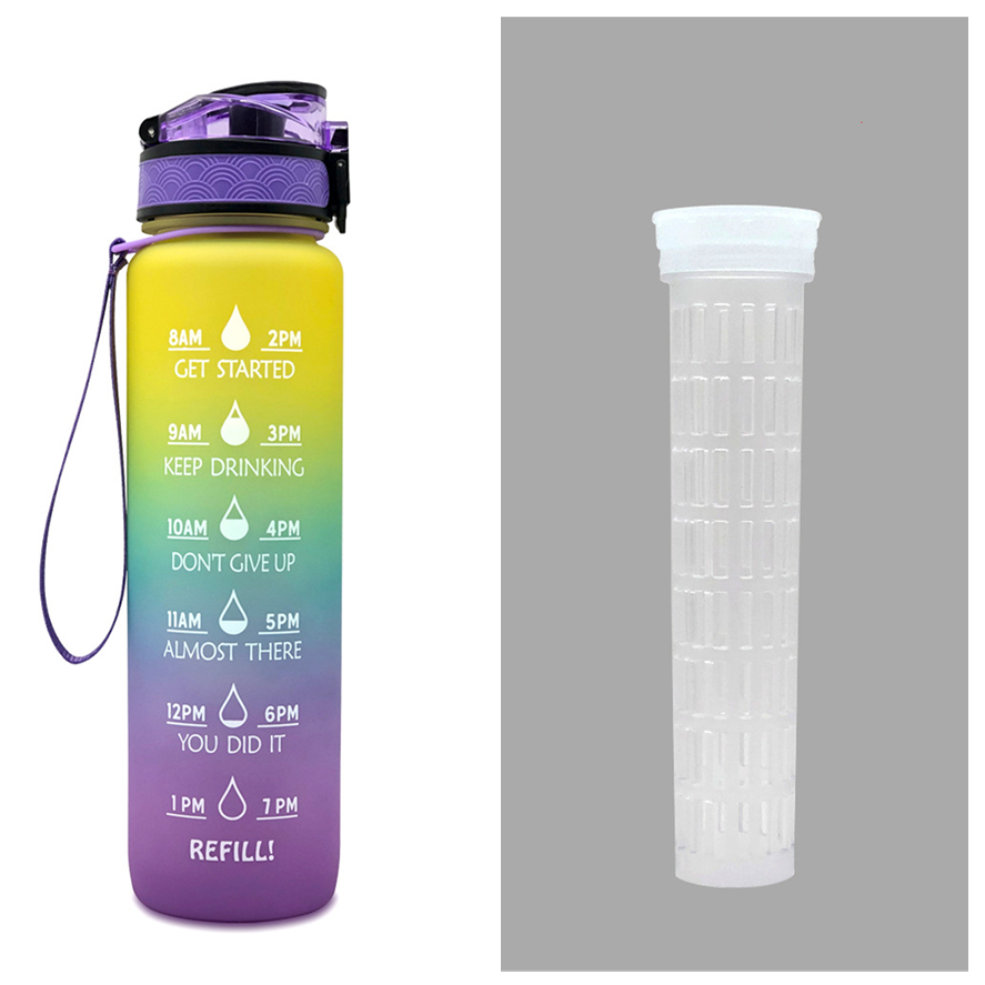 Motivational Sports Water Bottle with Fruit Infuser Time Markers and Flip-Top Lid 32 Oz - Image 31