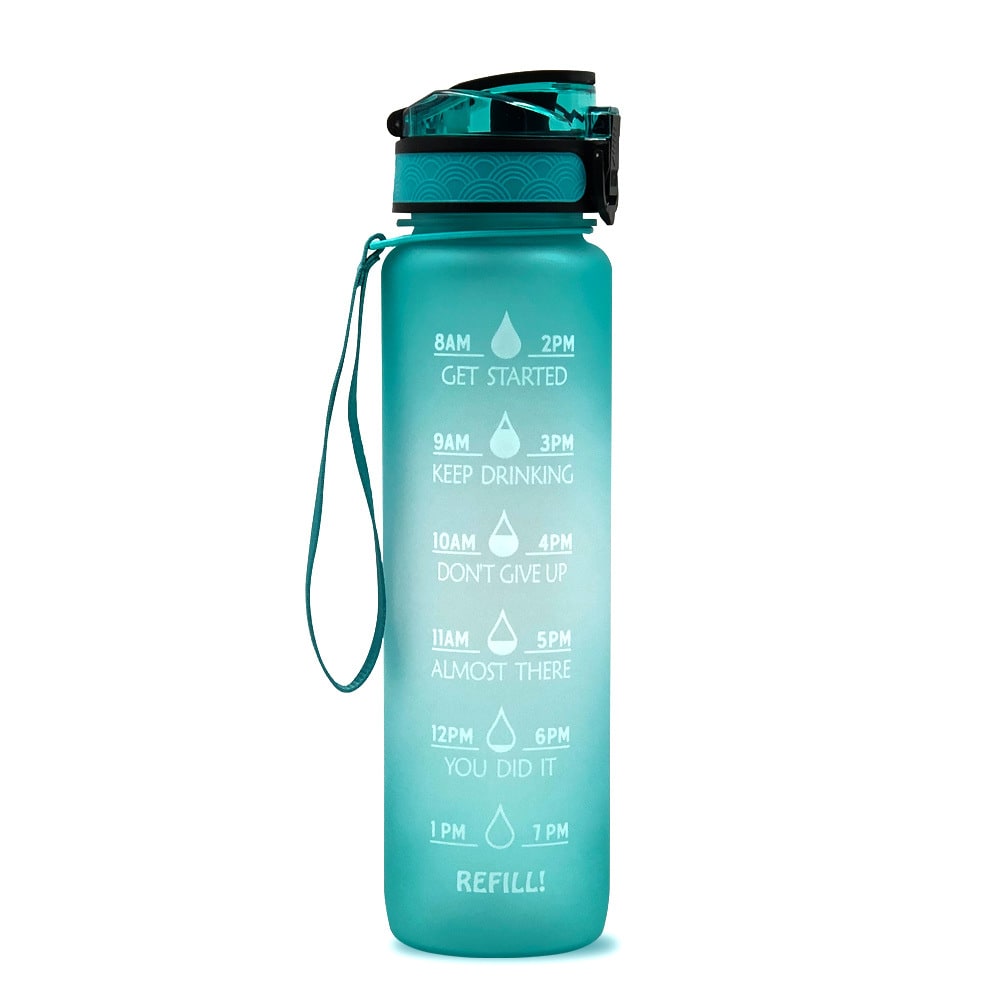 Motivational Sports Water Bottle with Fruit Infuser Time Markers and Flip-Top Lid 32 Oz - Image 35