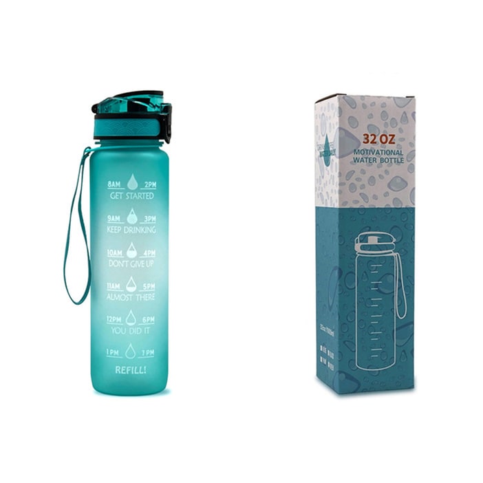 Motivational Sports Water Bottle with Fruit Infuser Time Markers and Flip-Top Lid 32 Oz - Image 40