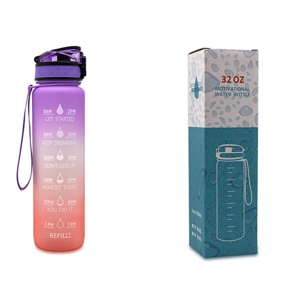 Motivational Sports Water Bottle with Fruit Infuser Time Markers and Flip-Top Lid 32 Oz - Image 42