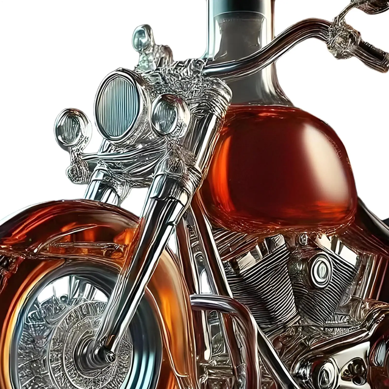 Motorcycle Glass Whiskey Decanter with Black Cap and Molded Engine Details Custom - Image 6