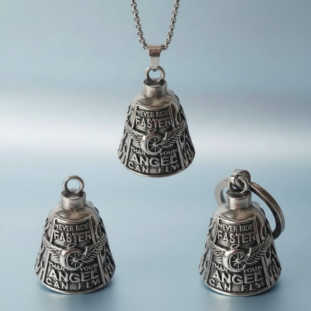 Motorcycle Guardian Bell for Biker with Vintage Angel Charm Pendant Meaning - Image 1
