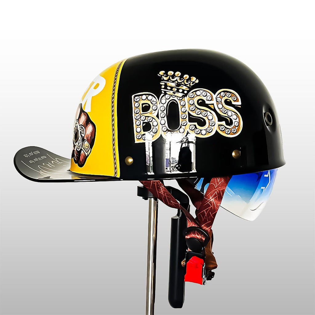 Motorcycle Half Helmet Retro Vintage Style with Quick Release and Detachable Visor - Image 1