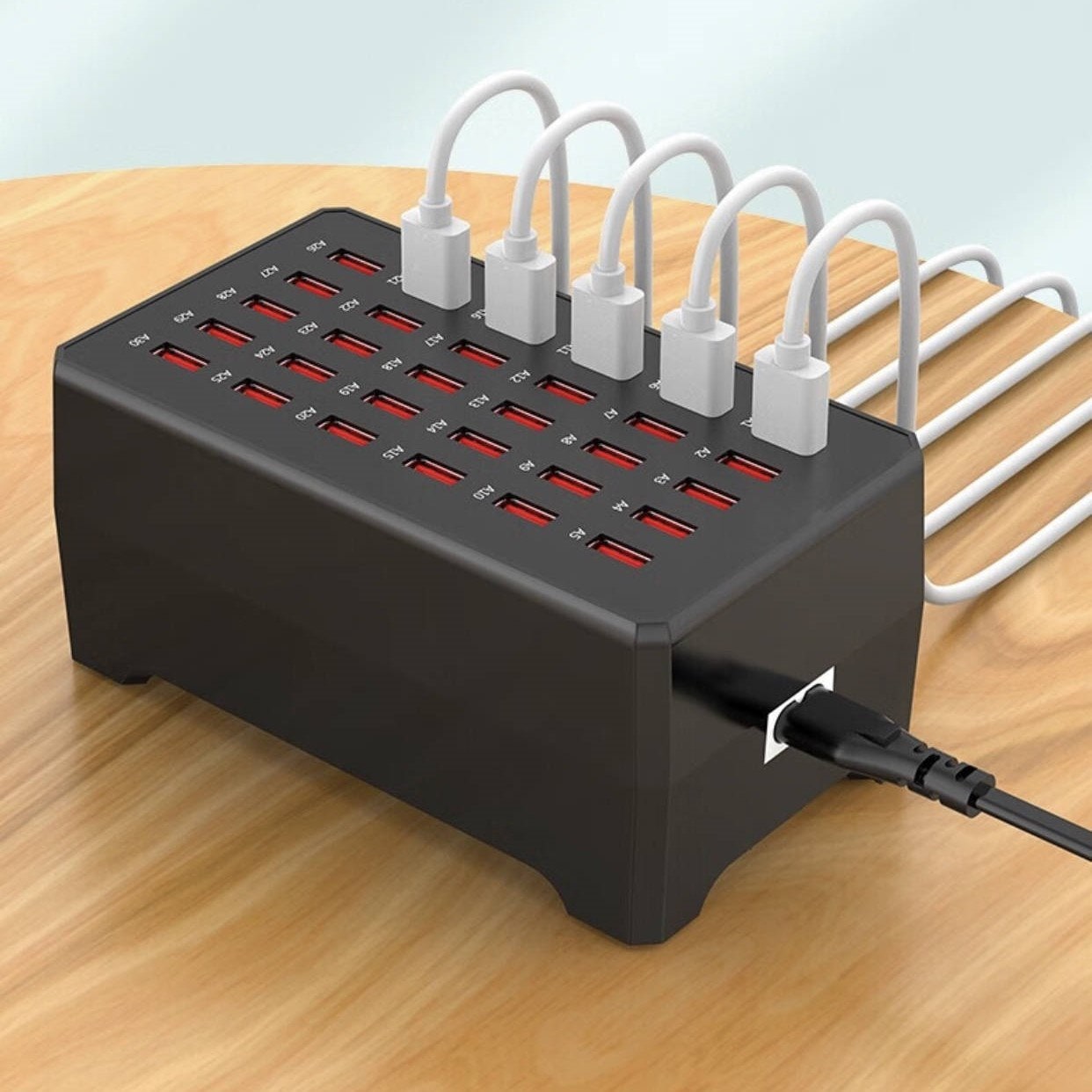 Multiple Device Charging Station USB Charger Hub 30 Port Black Rectangular Multi - Image 1