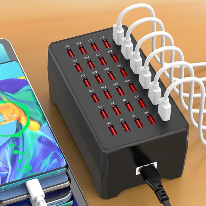 Multiple Device Charging Station USB Charger Hub 30 Port Black Rectangular Multi - Image 2