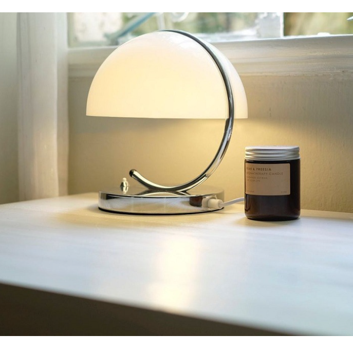 Mushroom Table Lamp Modern Mid Century Design with Chrome Base and Retro Space Age Dome Shade - Image 1