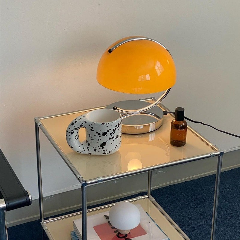 Mushroom Table Lamp Modern Mid Century Design with Chrome Base and Retro Space Age Dome Shade - Image 2