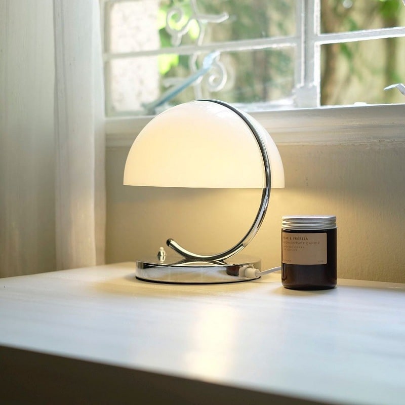 Mushroom Table Lamp Modern Mid Century Design with Chrome Base and Retro Space Age Dome Shade - Image 4