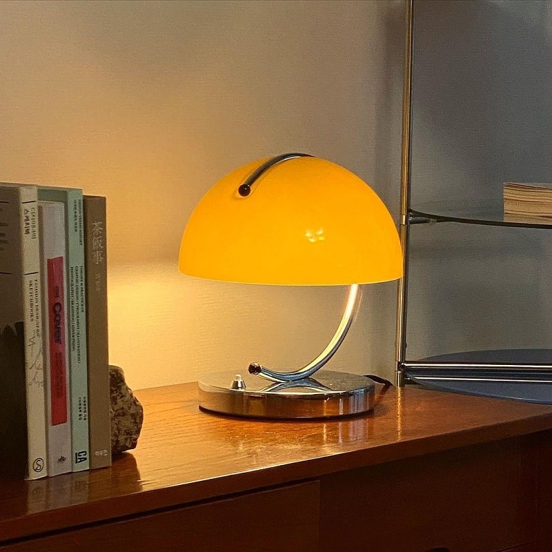 Mushroom Table Lamp Modern Mid Century Design with Chrome Base and Retro Space Age Dome Shade - Image 5