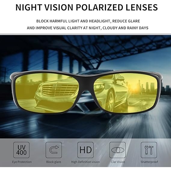 Night Driving Glasses Yellow Polarized Wrap Around Portable Storage Case Over - Image 2