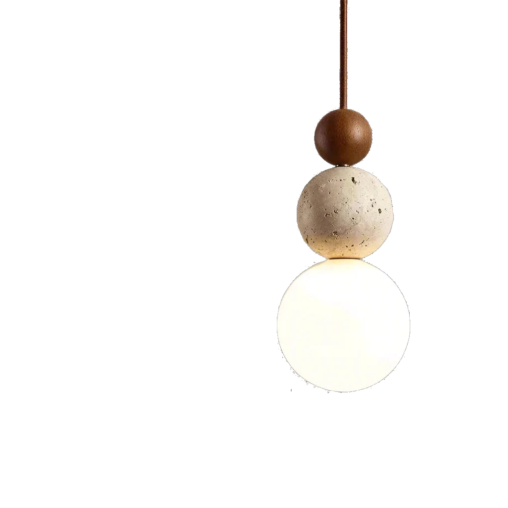 Ceiling Hanging Globe Pendant Light with Frosted Glass and Travertine Spheres