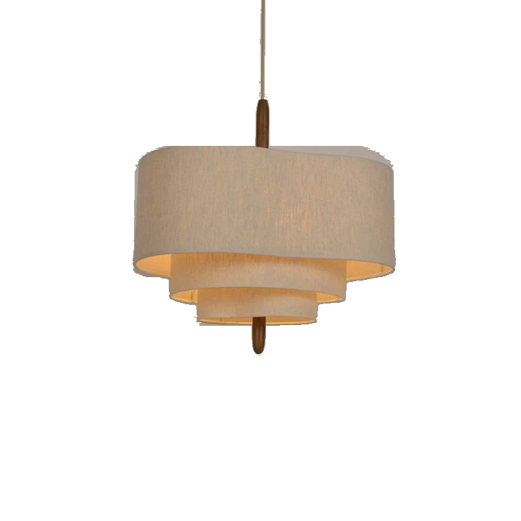 Fabric Pendant Light with Wavy Shade and Wooden Rod for Dining Room Living