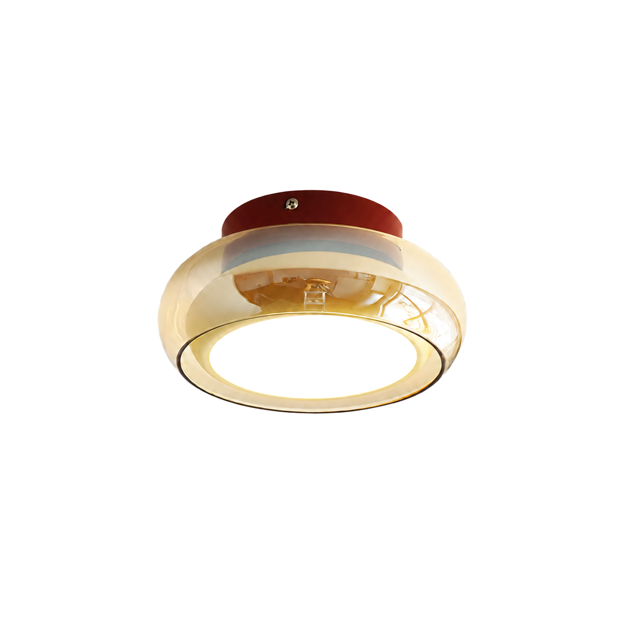 Flush Mount Ceiling Light Fixture with Amber Glass Shade and Integrated LED Vintage