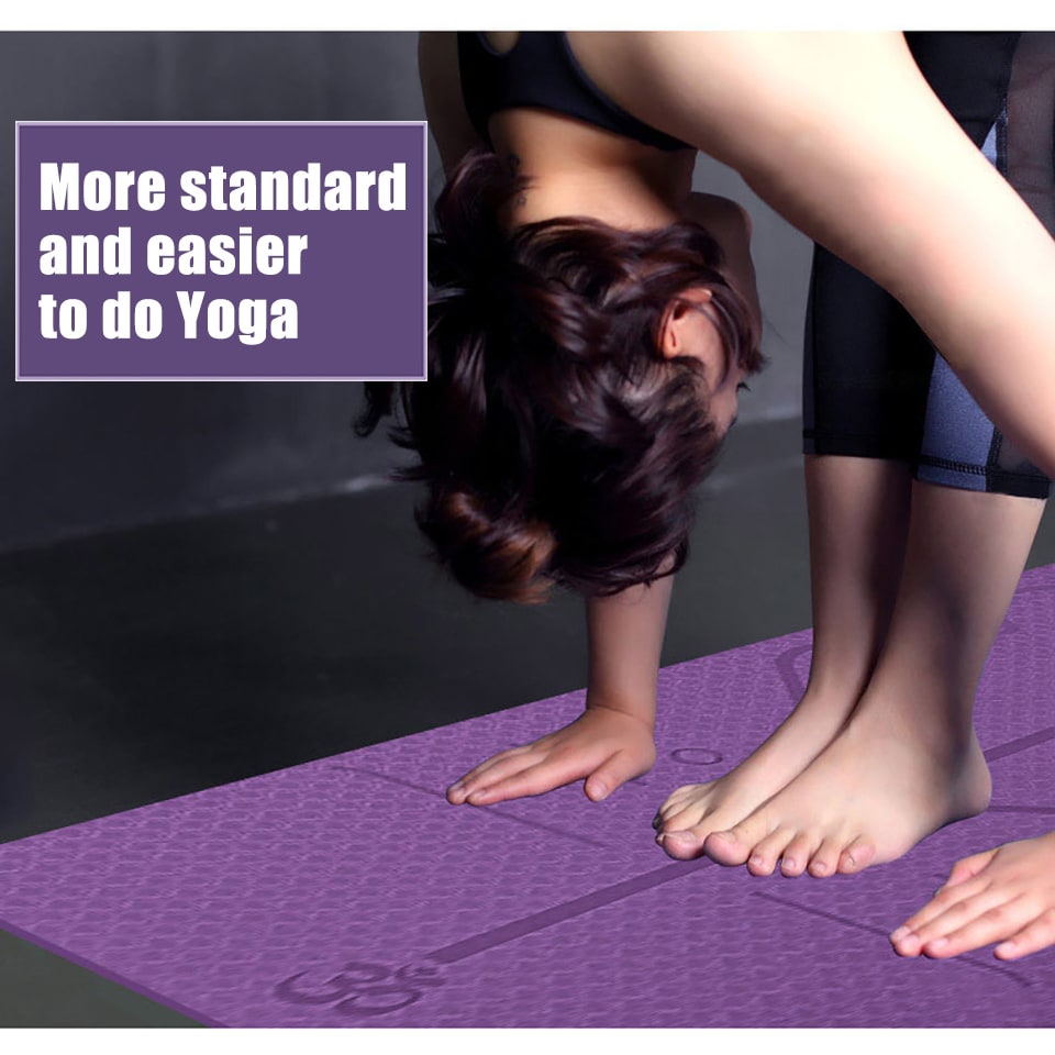 Non Slip Tpe Yoga Mat with Thick Cushioning and Body Alignment Lines for Exercise Foam - Image 2