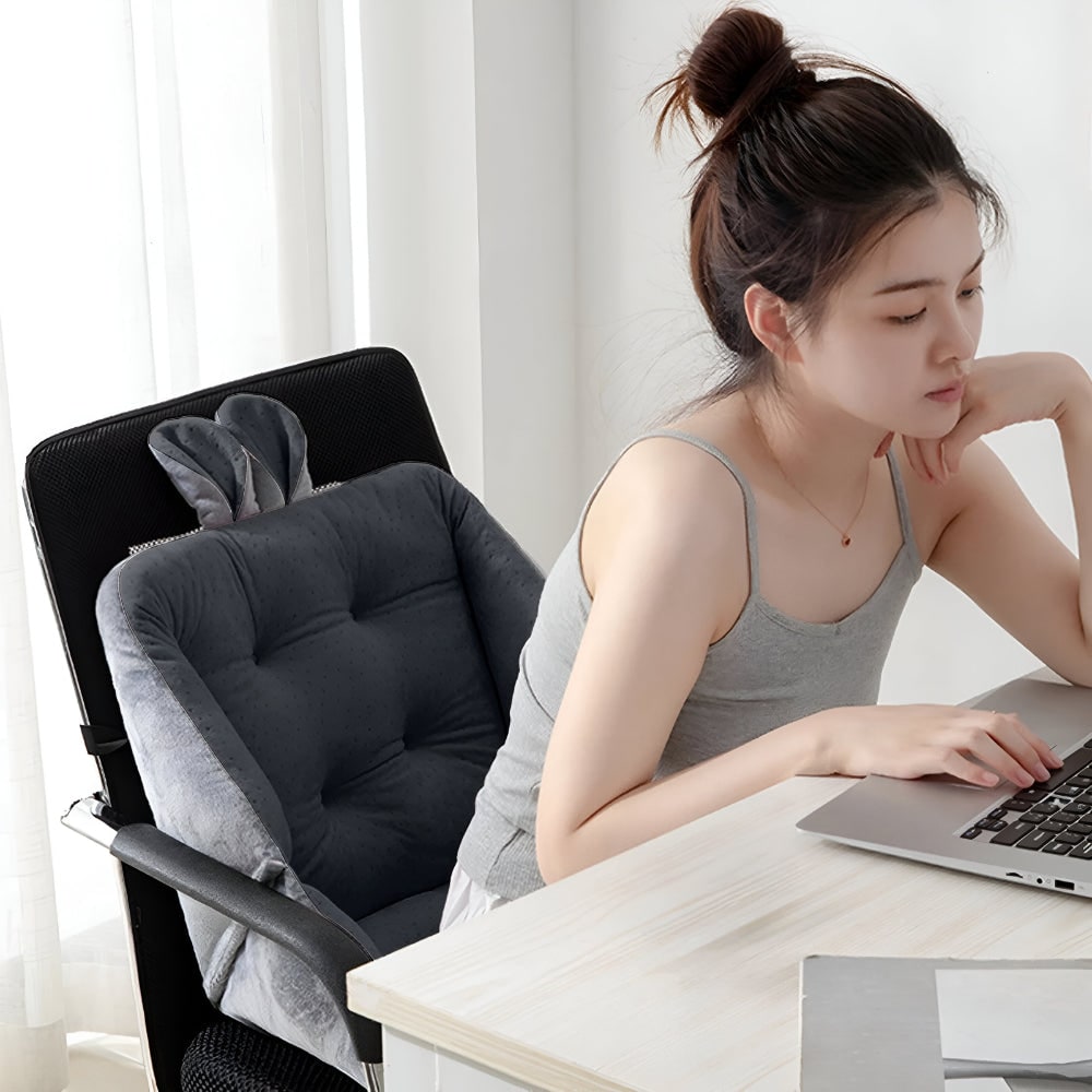 Office Chair Cushion Seat Backrest Velvet Tufted Bunny Ears Support - Image 1