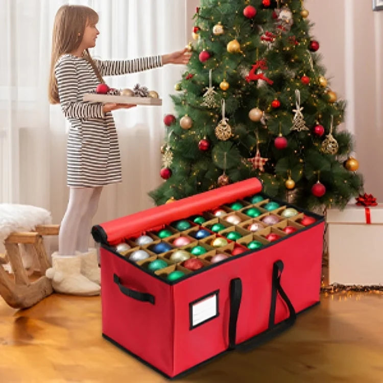 Ornament Storage Box with Dividers and Handles for Christmas Holiday Decorations - Image 3