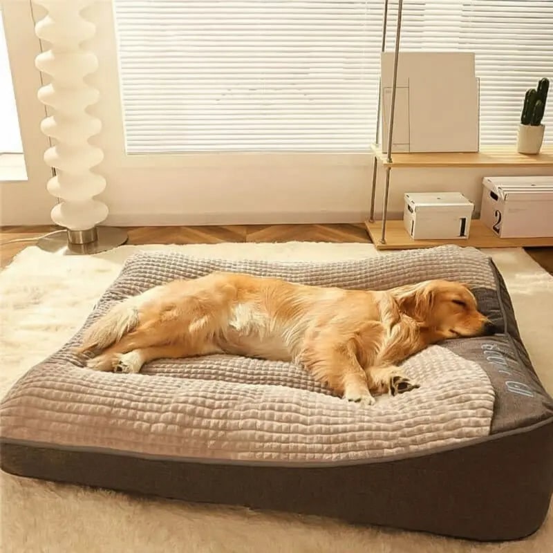 Orthopedic Dog Bed Large Padded Bolster Waffle Plush Polyester Fleece Machine Washable - Image 2