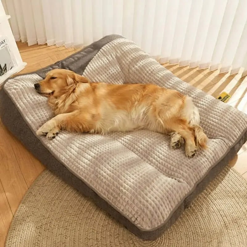 Orthopedic Dog Bed Large Padded Bolster Waffle Plush Polyester Fleece Machine Washable - Image 3