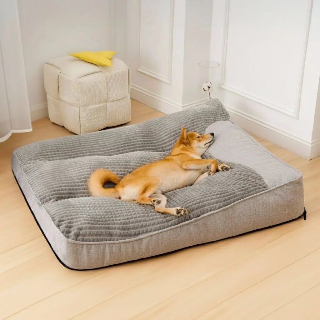 Orthopedic Dog Bed Large Padded Bolster Waffle Plush Polyester Fleece Machine Washable - Image 9