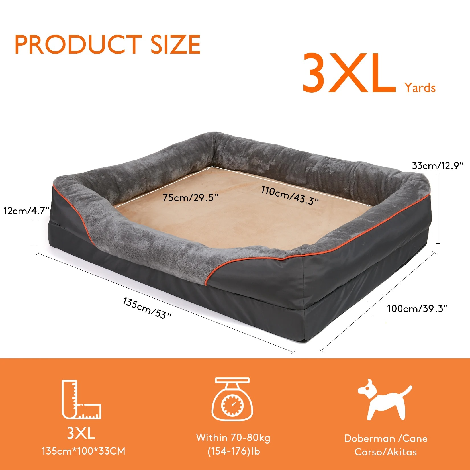 Orthopedic Dog Bed with Bolster Washable Memory Foam Cover and Raised Edges X Large - Image 10