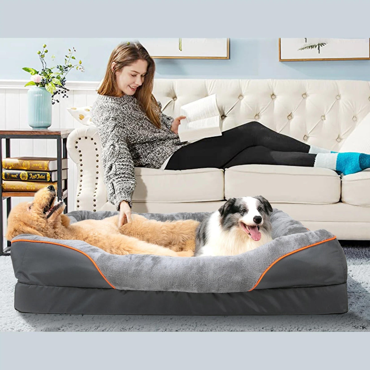 Orthopedic Dog Bed with Bolster Washable Memory Foam Cover and Raised Edges X Large - Image 4