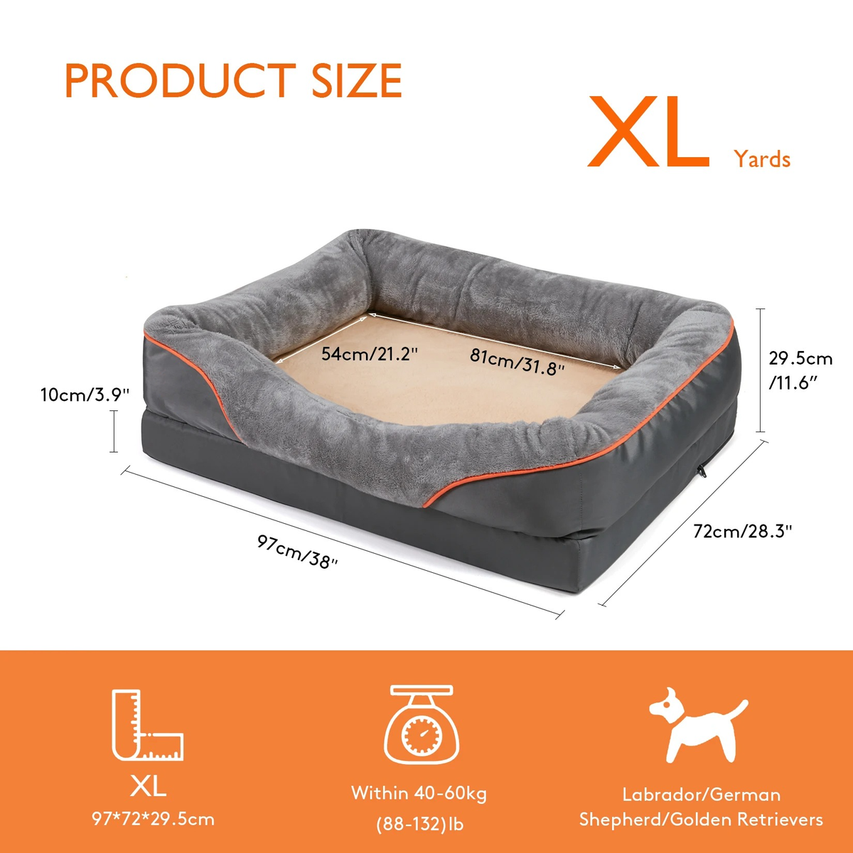 Orthopedic Dog Bed with Bolster Washable Memory Foam Cover and Raised Edges X Large - Image 8