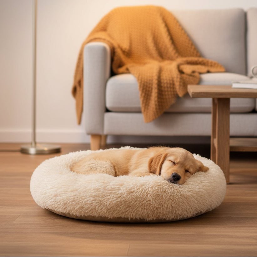 Orthopedic Donut Plush Dog Bed Faux Fur Bolster Soft Cats - Image 1