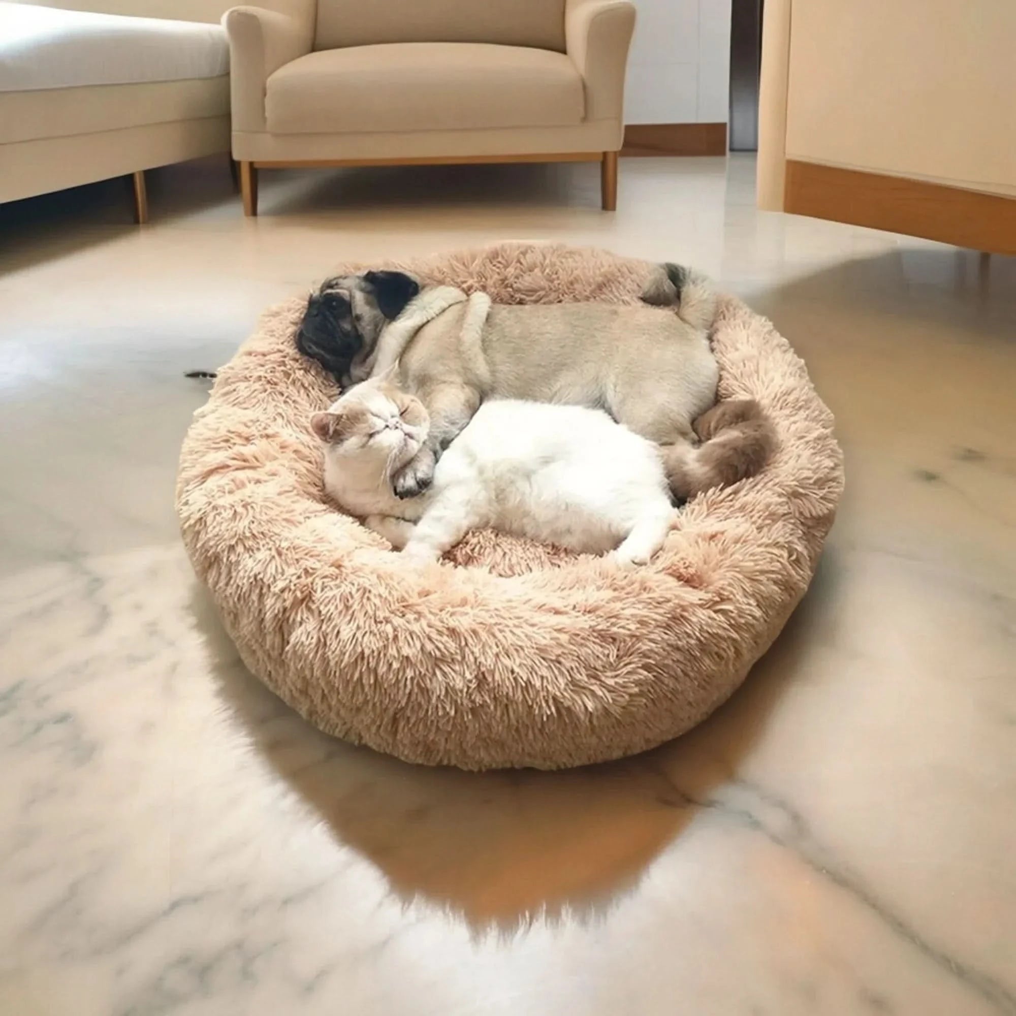 Orthopedic Donut Plush Dog Bed Faux Fur Bolster Soft Cats - Image 2