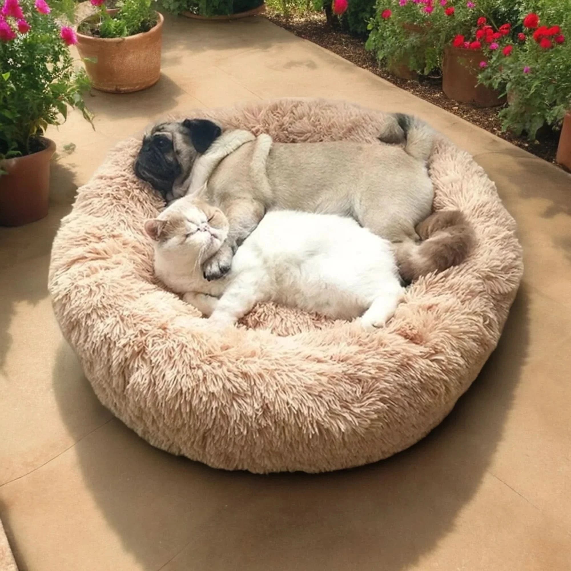 Orthopedic Donut Plush Dog Bed Faux Fur Bolster Soft Cats - Image 4