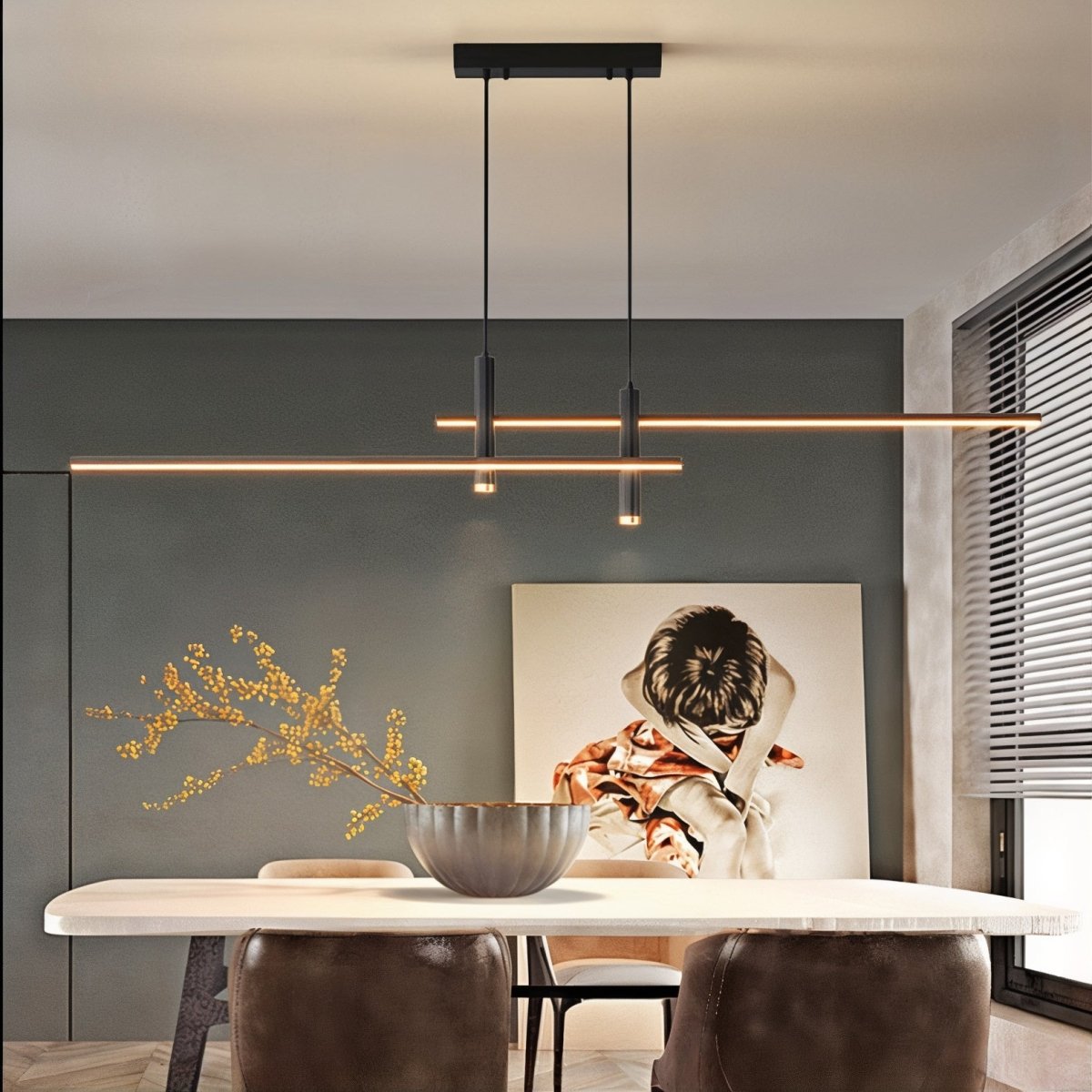 Contemporary LED Linear Pendant Adjustable Dimmable Hanging Light