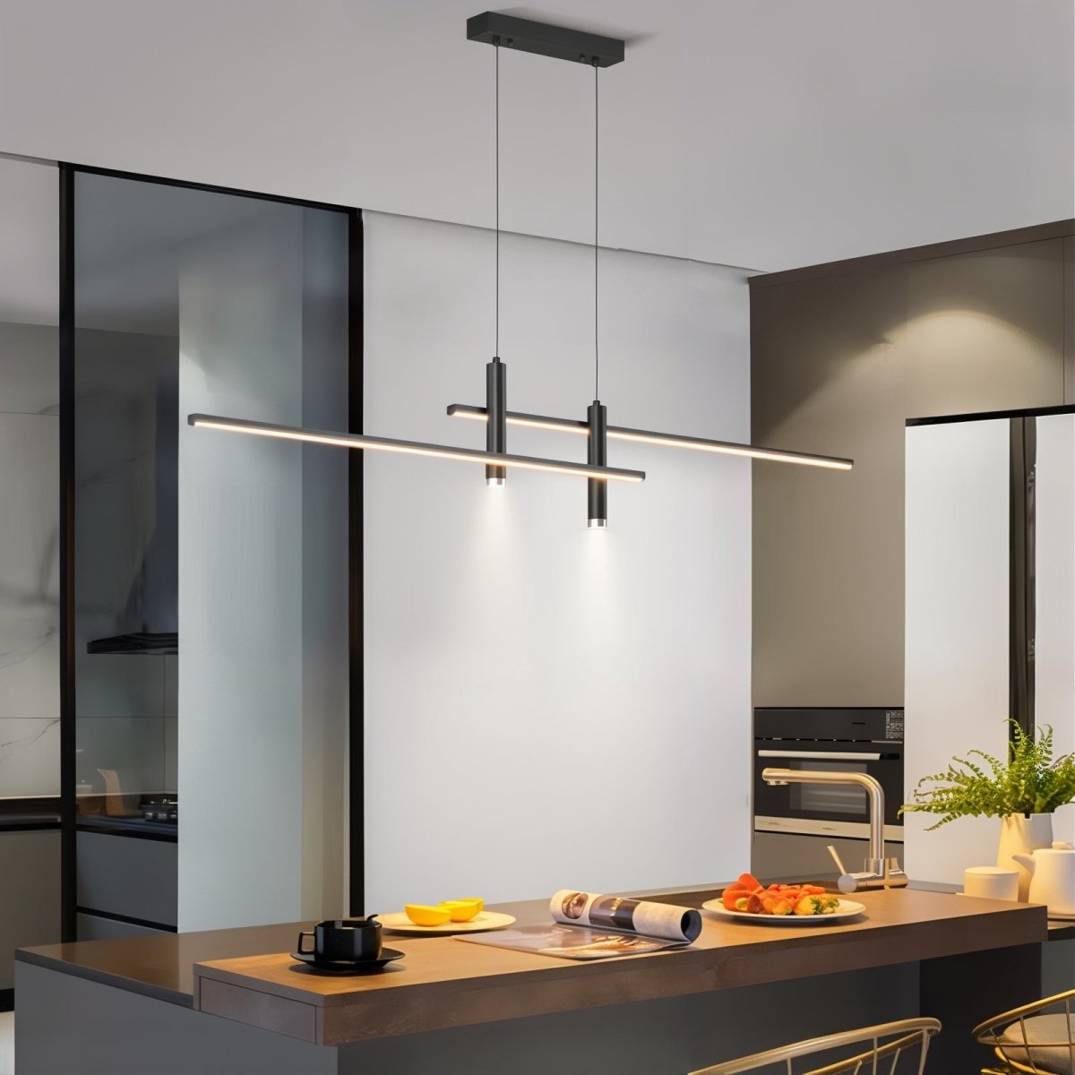 Contemporary LED Linear Pendant Adjustable Dimmable Hanging Light