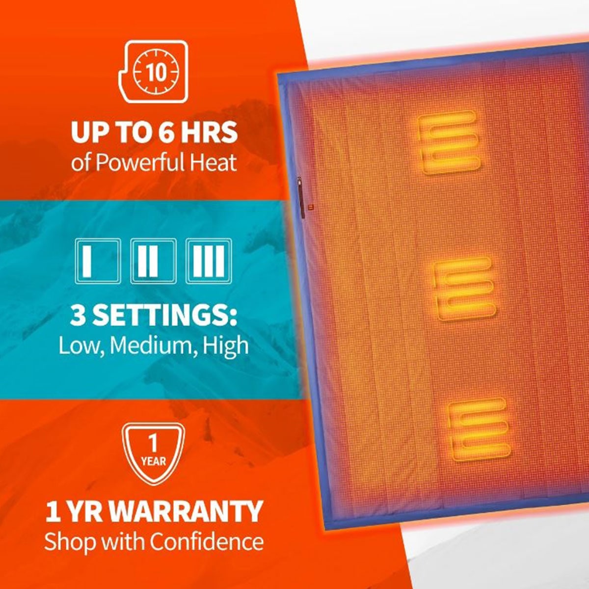 Outdoor Heated Blanket with Battery Powered Portable USB Power Bank and Three Heat Zones - Image 6
