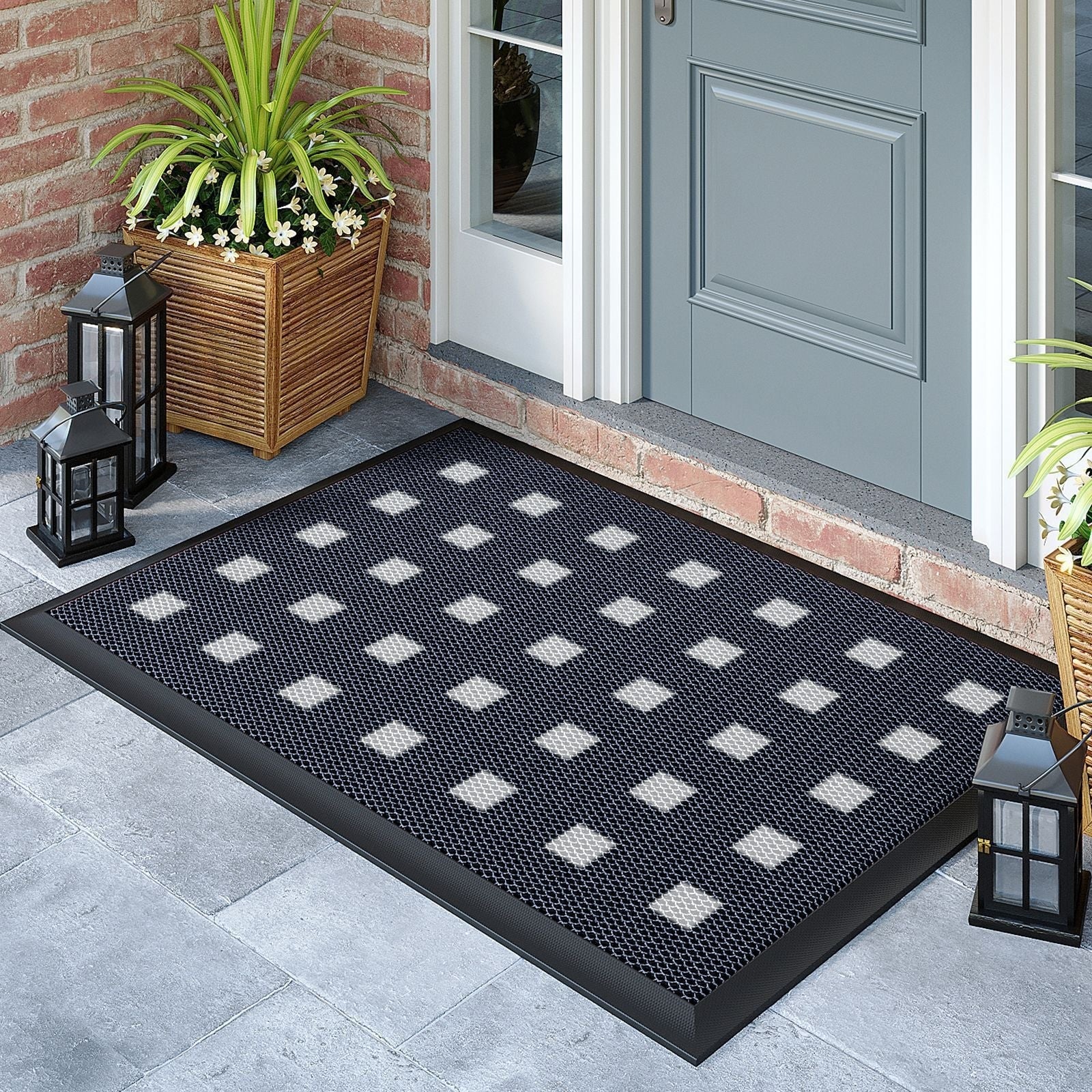 Outdoor Rugs for Porch and Doormat with Non-Slip Rubber Backing and Water Resistant PVC Mesh Surface - Image 7