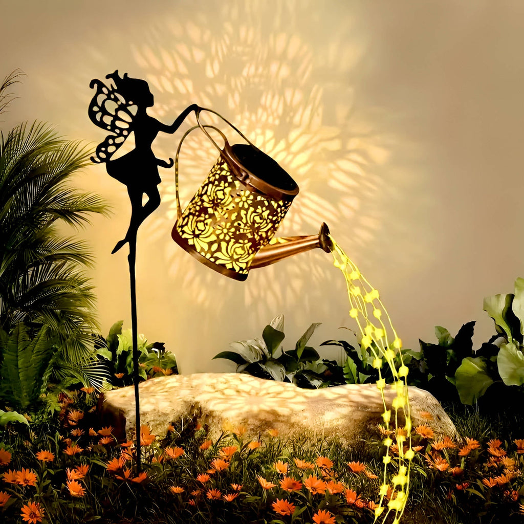 Outdoor Solar Garden Light with Metal Watering Can and Cascading LED String Copper - Image 1