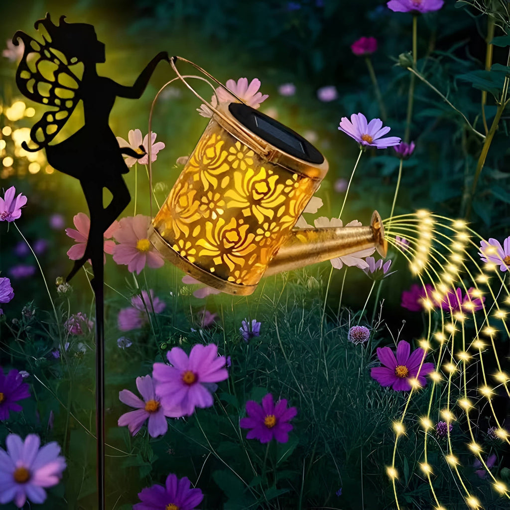 Outdoor Solar Garden Light with Metal Watering Can and Cascading LED String Copper - Image 8