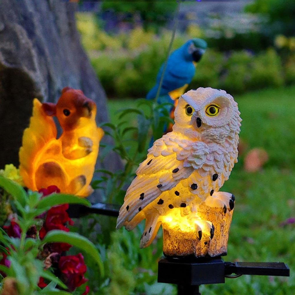 Outdoor Solar Lights Powered Garden Stake Resin Owl Waterproof Decorative - Image 4