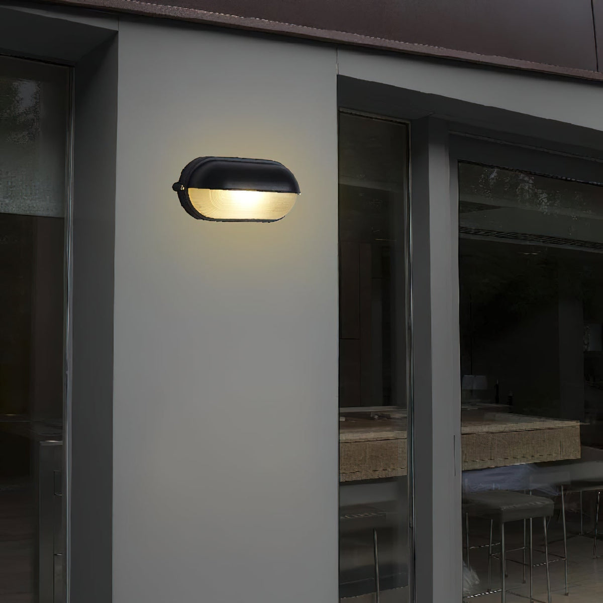 Outdoor Wall Light Bulkhead with Ribbed Glass Eyelid Hood Weather-Resistant - Image 11