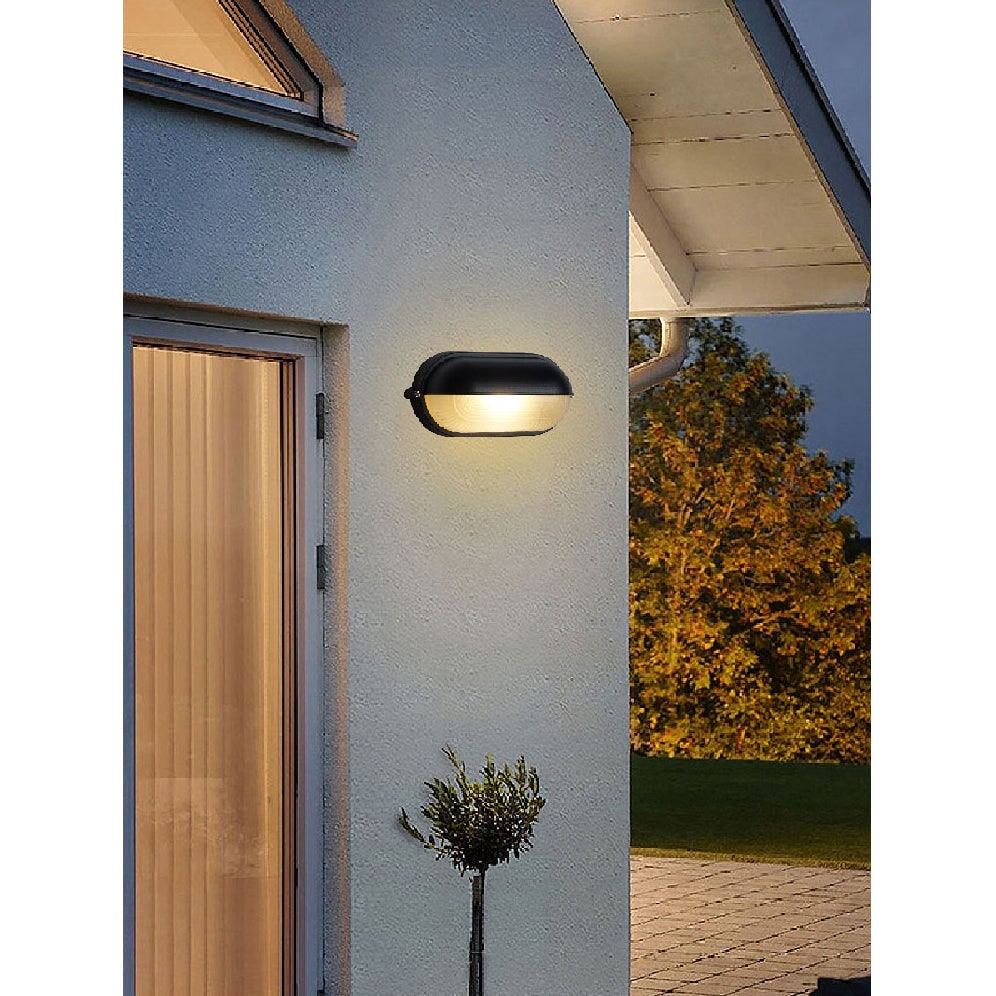 Outdoor Wall Light Bulkhead with Ribbed Glass Eyelid Hood Weather-Resistant - Image 19