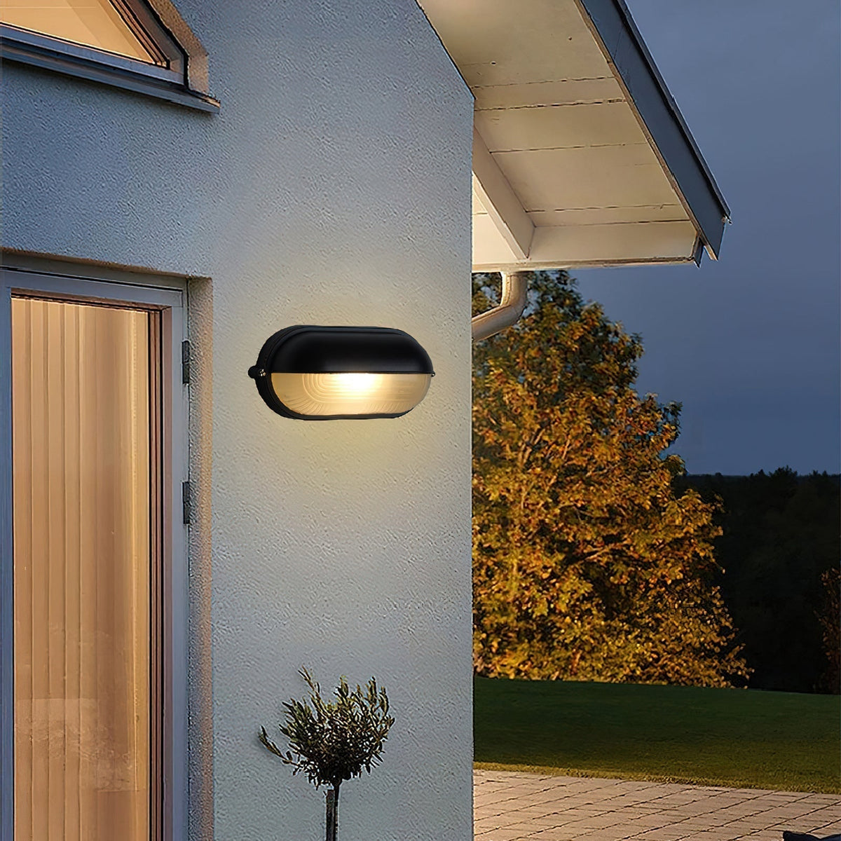 Outdoor Wall Light Bulkhead with Ribbed Glass Eyelid Hood Weather-Resistant - Image 2