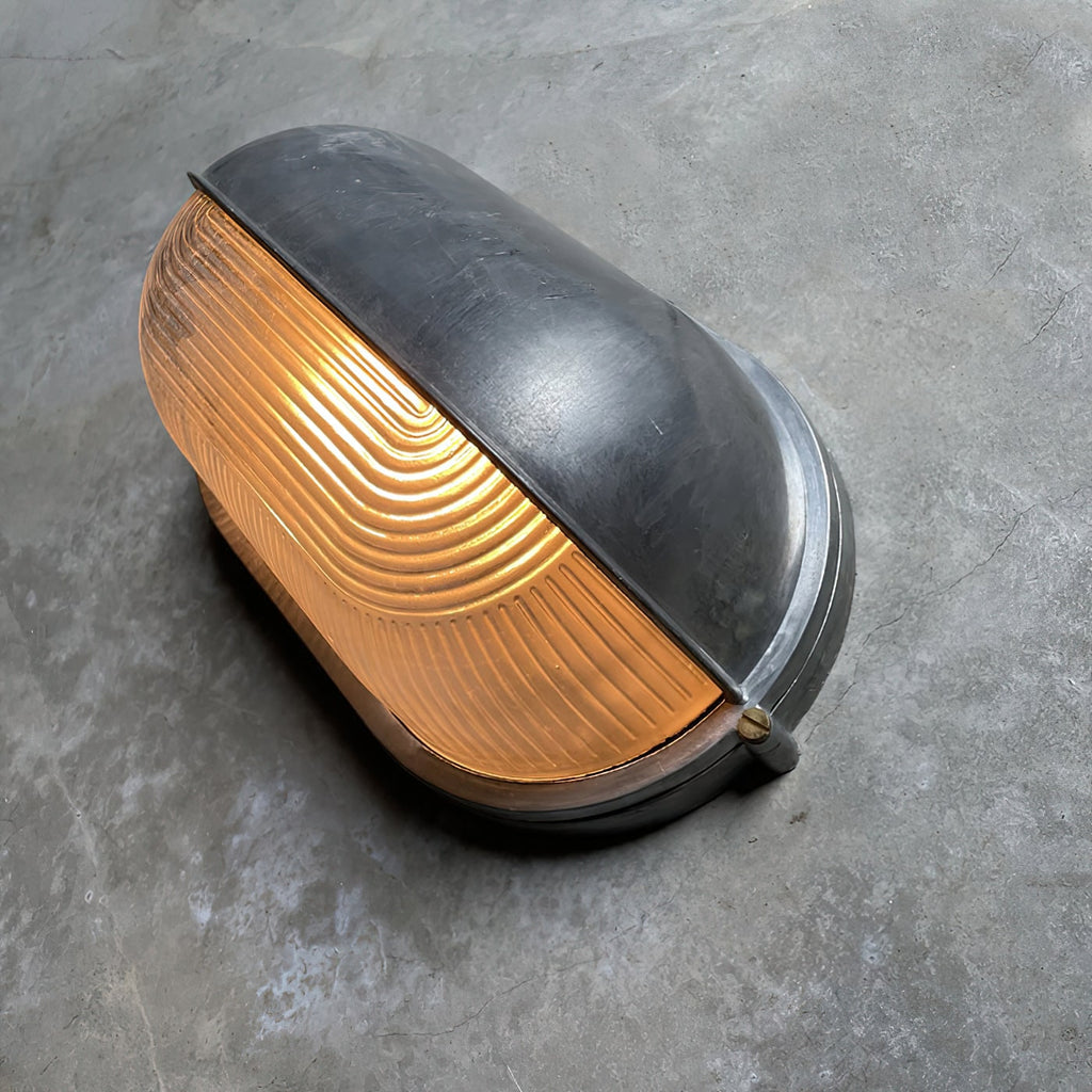 Outdoor Wall Light Bulkhead with Ribbed Glass Eyelid Hood Weather-Resistant - Image 3