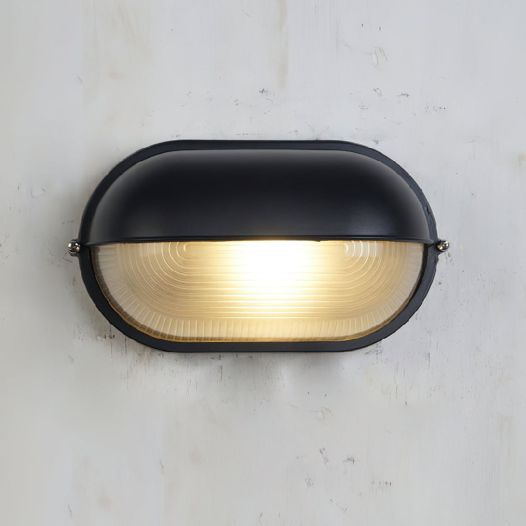Outdoor Wall Light Bulkhead with Ribbed Glass Eyelid Hood Weather-Resistant - Image 35