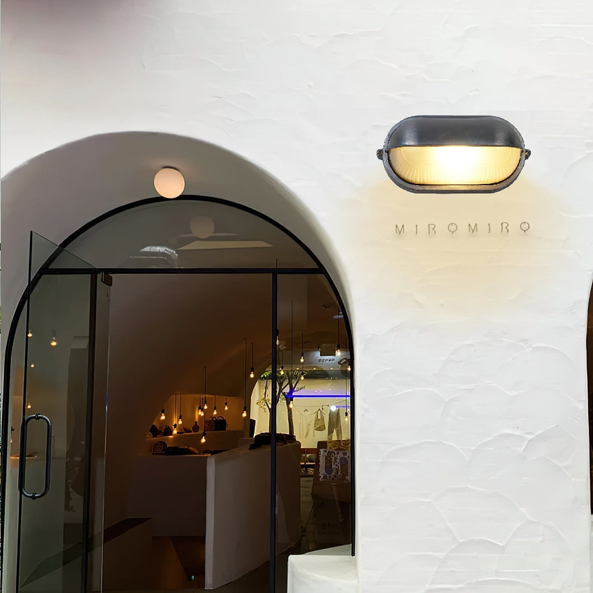 Outdoor Wall Light Bulkhead with Ribbed Glass Eyelid Hood Weather-Resistant - Image 4