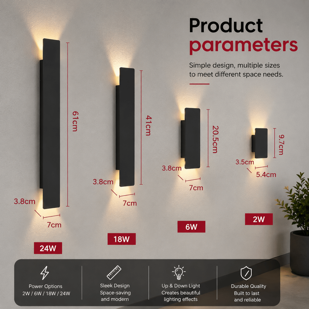 Outdoor Wall Sconce and Light with LED Up Down Lighting and Modern Rectangular Design - Image 5
