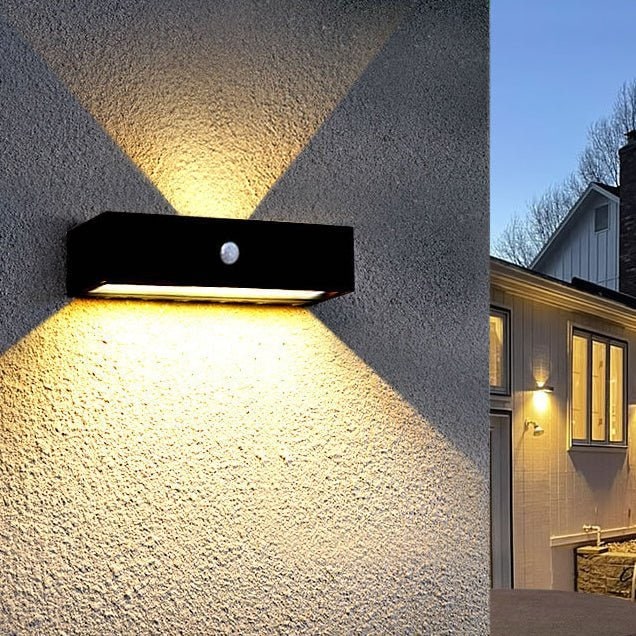 Outdoor Wall Sconce Light with Up and Down LED Lighting and Motion Sensor Exterior - Image 1