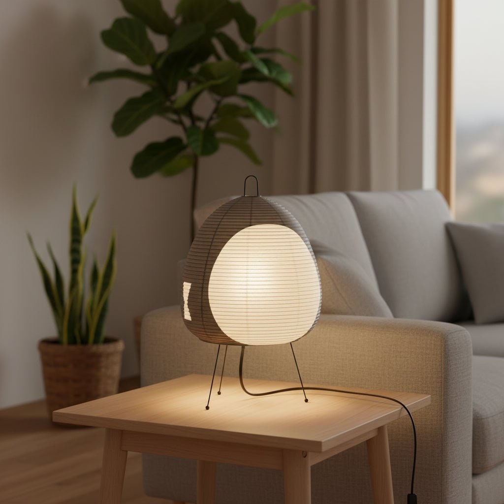 Paper Table Lamp with Tripod Base Japanese Rice Shade and Warm Diffused Light - Image 10