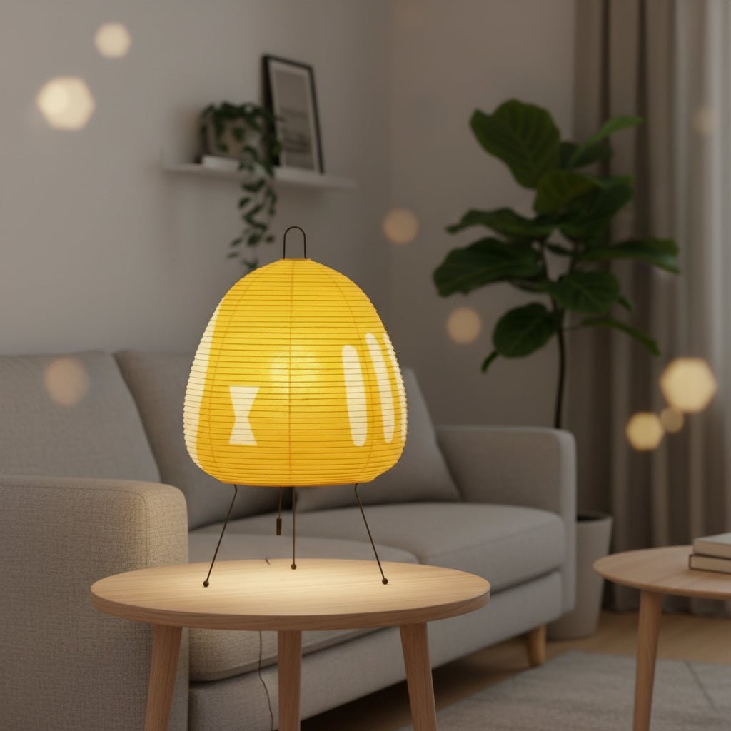 Paper Table Lamp with Tripod Base Japanese Rice Shade and Warm Diffused Light - Image 12